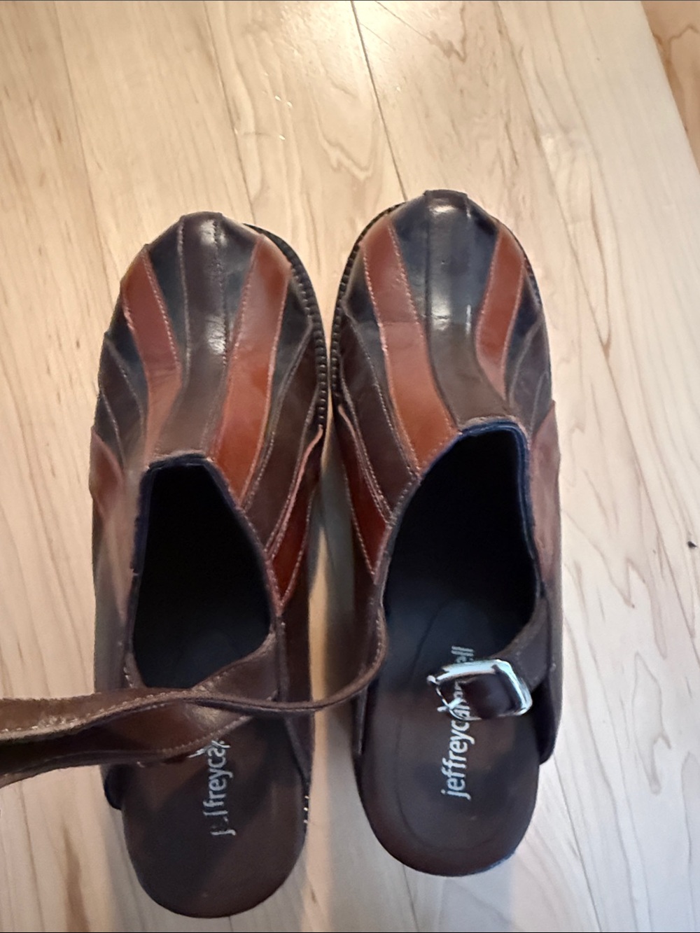 Jeffrey Campbell Multi-Tone Brown and Black Leather Slip-On Loafers